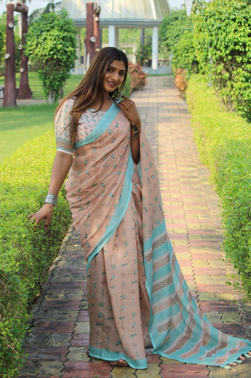 Spsc 74 Linen Woven Regular Wear Wholesale Printed Sarees
